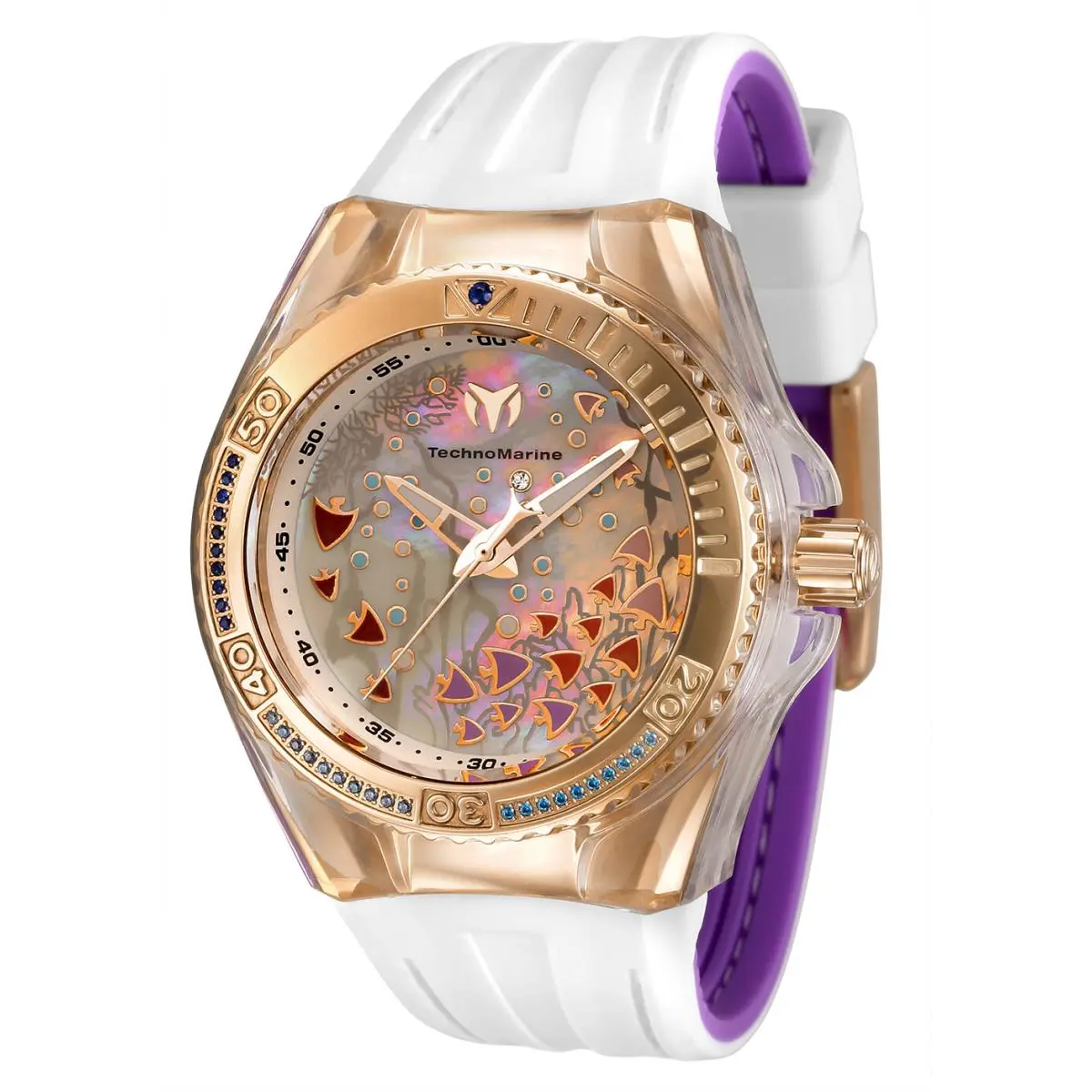 Technomarine Women`s TM-119021 Cruise Dream 40mm Rose Gold Watch - Dial: Rose Gold, White, Band: White