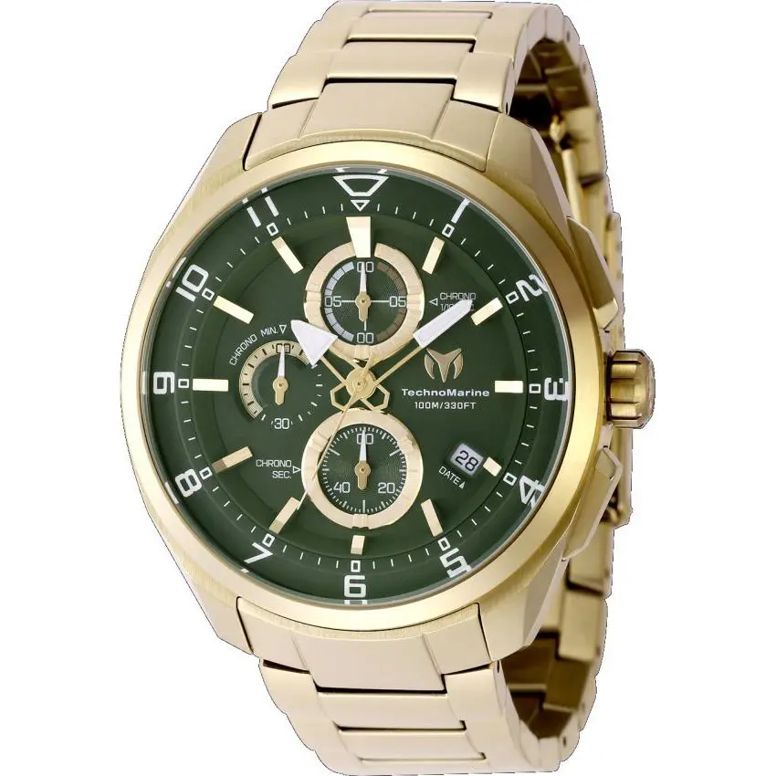 Technomarine Ocean Chronograph Quartz Men`s Watch TM-318131 - Dial: Olive Green, Band: Gold-tone, Bezel: Gold-tone