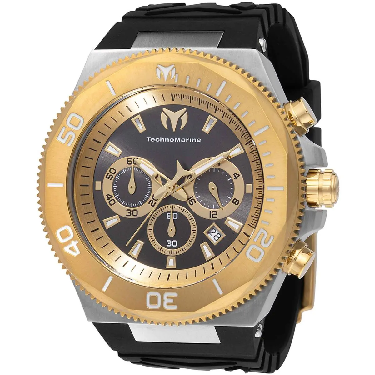 Technomarine Men`s Watch Manta Ocean Chrono Gold Tone and Black Dial TM-224018 - Dial: Black, Band: Black