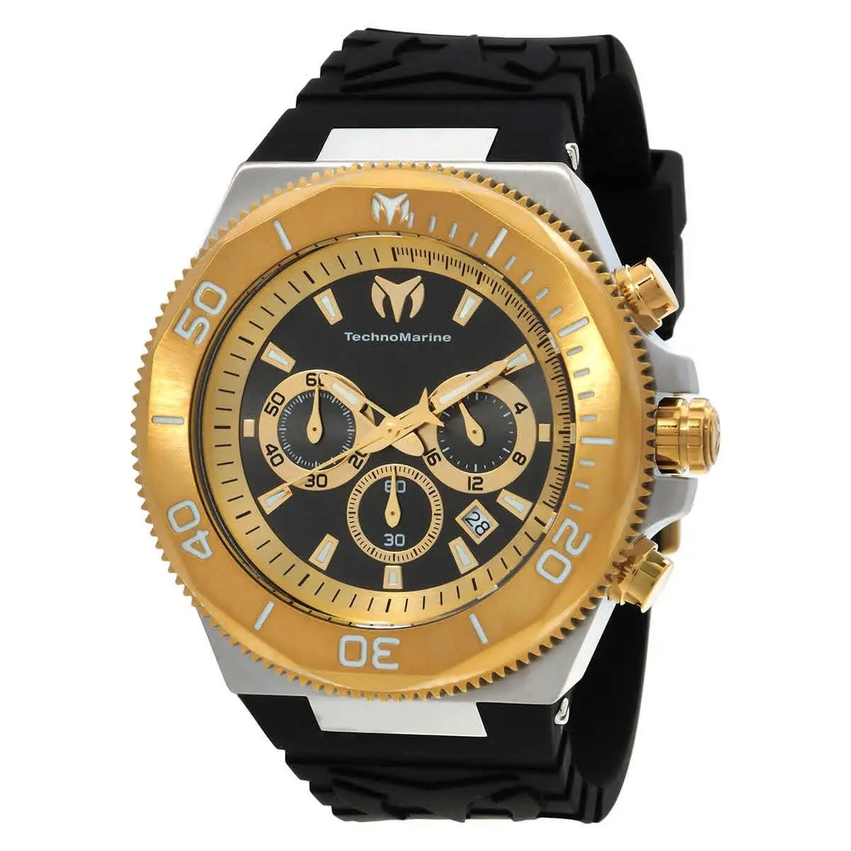 Technomarine Manta Chronograph Gmt Quartz Men`s Watch TM-224018 - Dial: Gold and Black, Band: Black, Bezel: Two-tone (Steel and Gold)