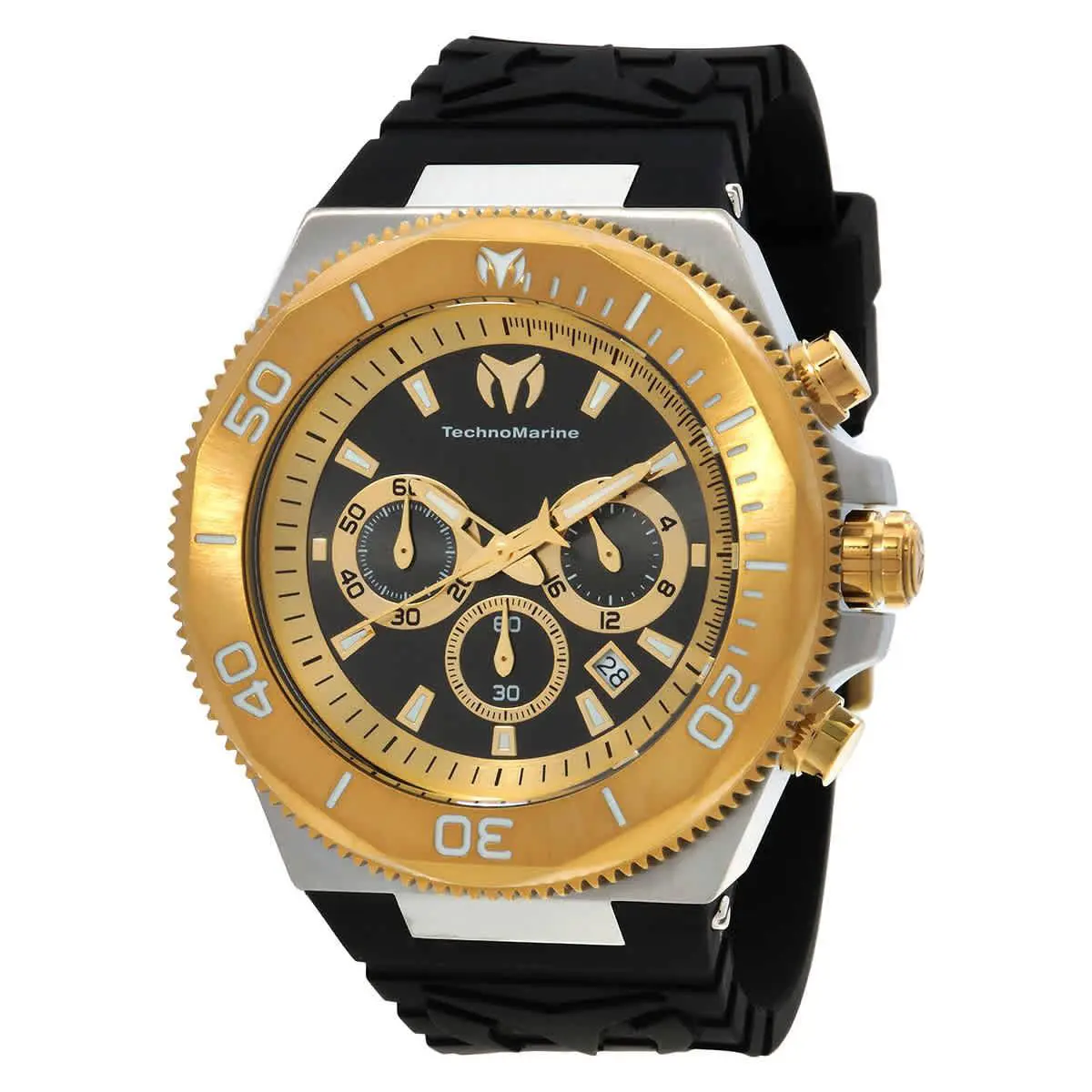 Technomarine Manta Chronograph Gmt Quartz Men`s Watch TM-224018 - Dial: Gold and Black, Band: Black, Bezel: Two-tone (Steel and Gold)