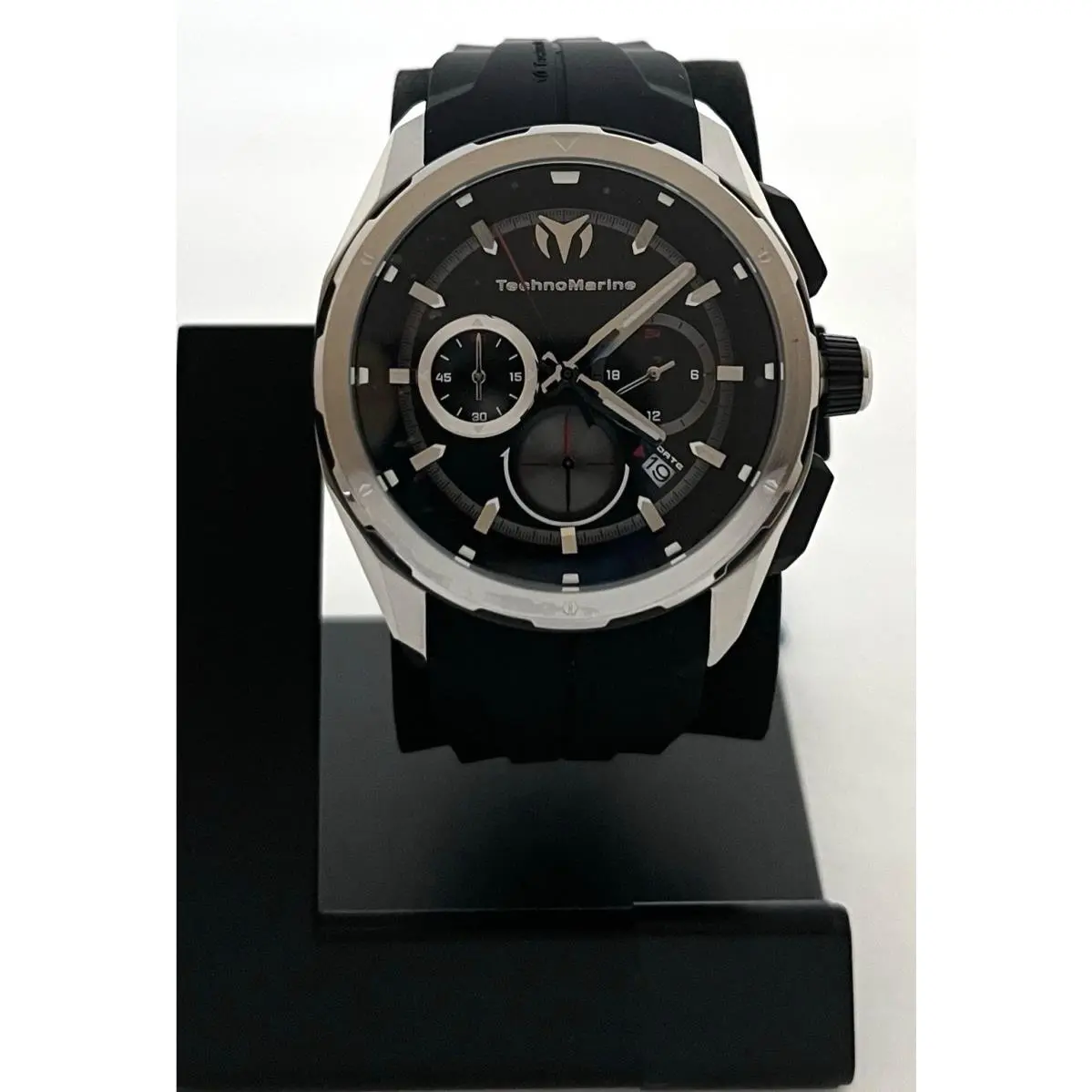 Technomarine Ocean Stainless Steel Watch with Black Rubber Band TM318098 - Dial: Black, Band: Black, Bezel: Silver
