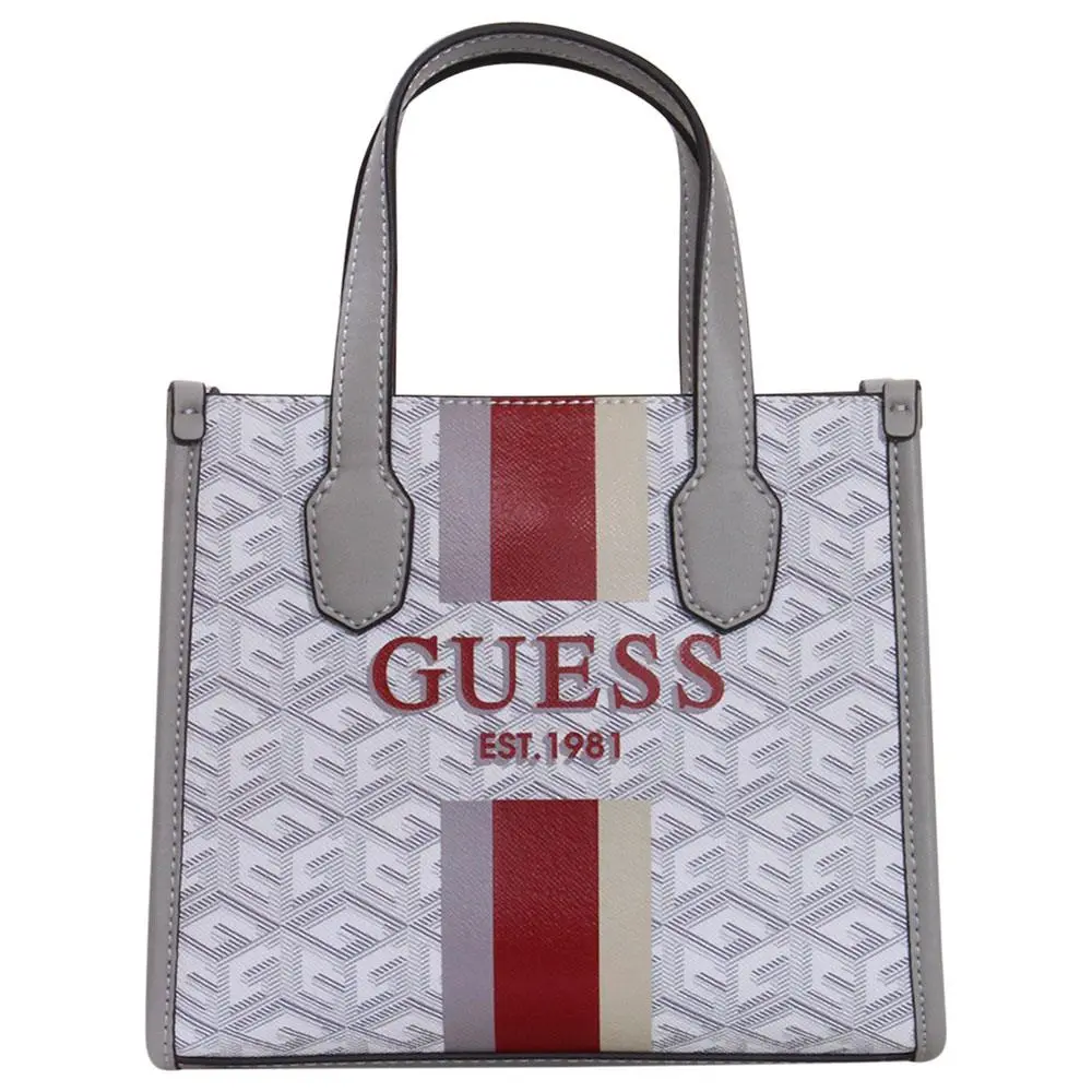 Women`s Silvana Mini Handbag 2-Compartment Pockets Tote Bag Stone Logo by Guess