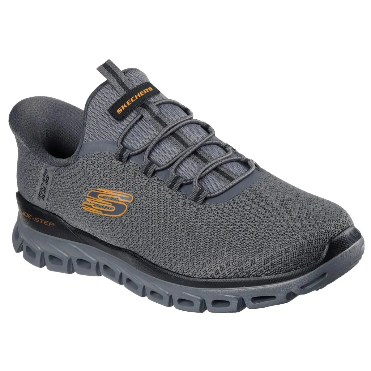 Skechers Shoes Charcoal Sport Mens Bungee Slip Ins Glide Step Memory Foam 233010 - Charcoal / Orange