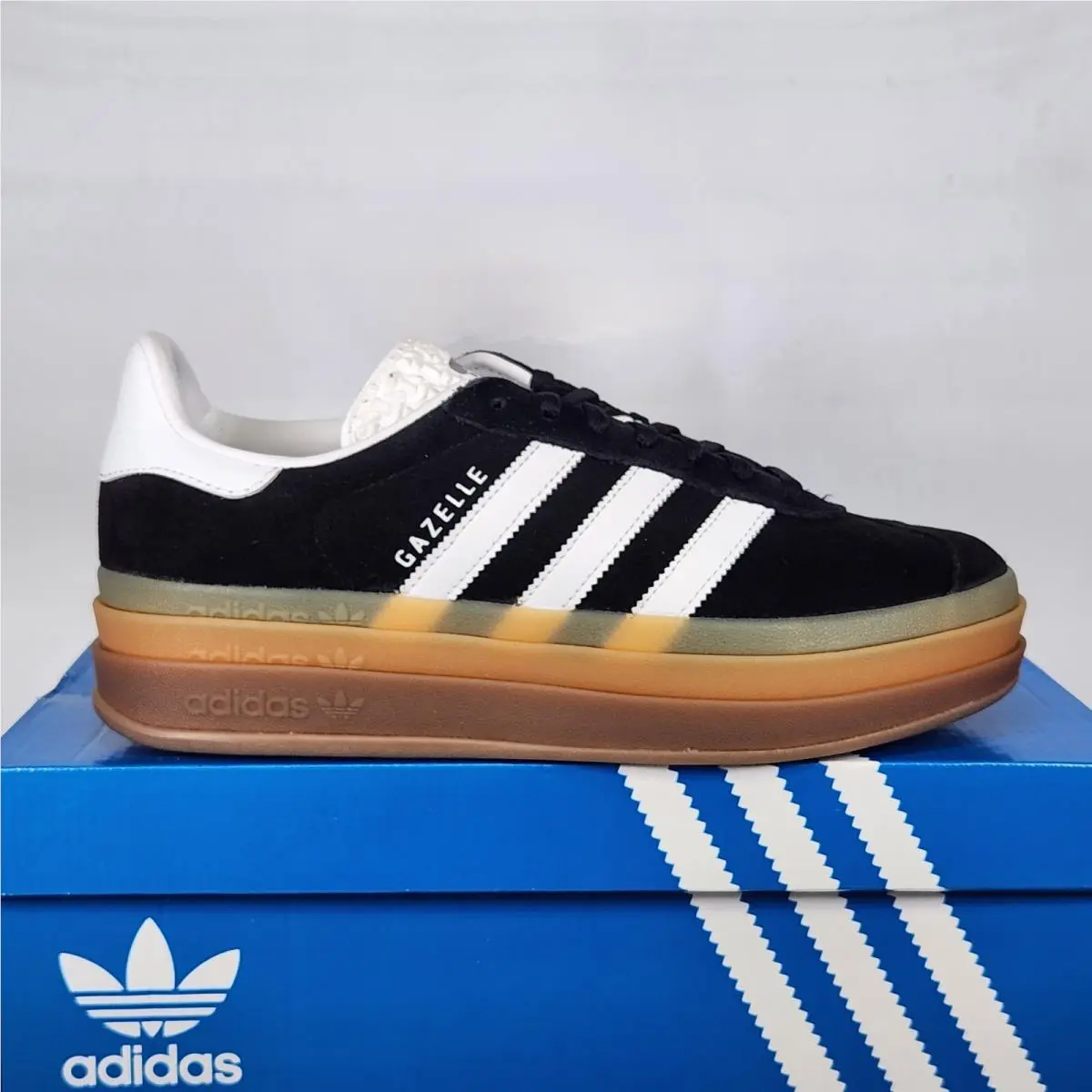 Size 9 - Adidas Gazelle Bold - Core Black / Cloud White / Gum- Womens - IE0876