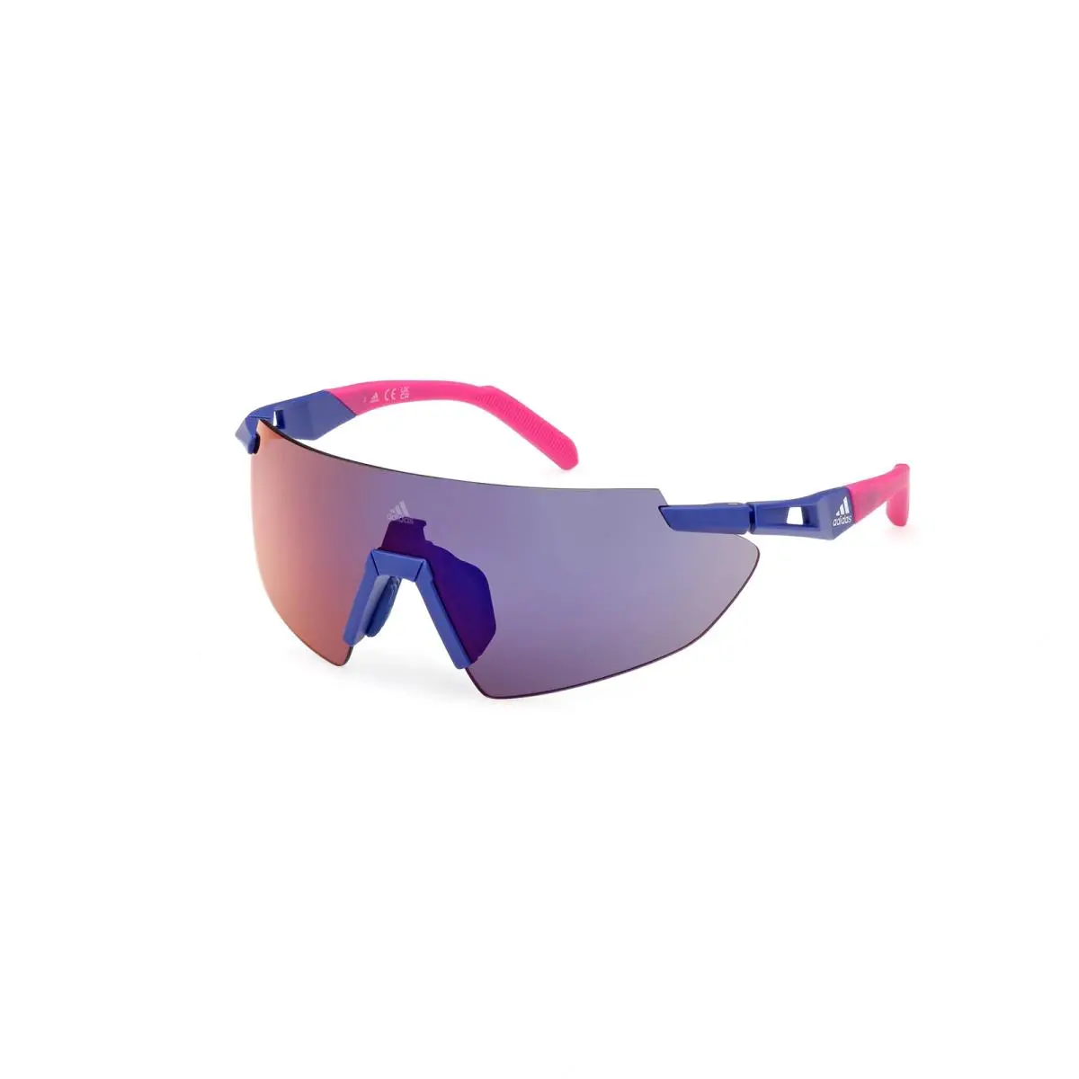 Adidas SP0077‑S 91Z Shield Sunglasses Matte Blue Frame Violet Mirror Lens