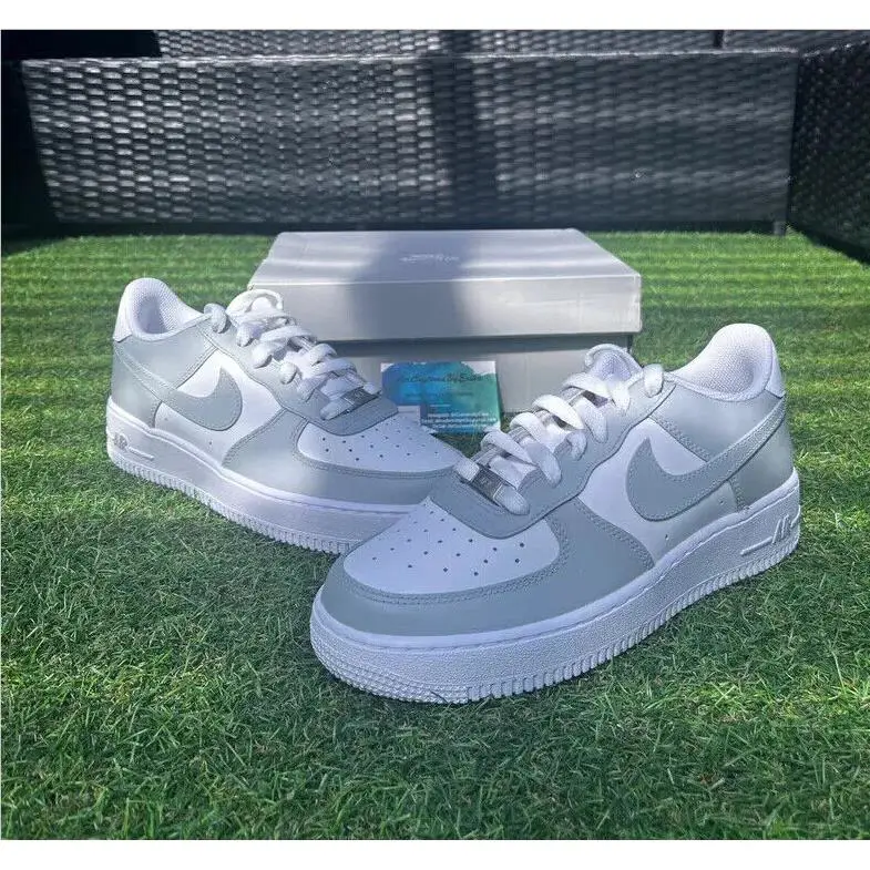 Nike Air Force 1 Custom Shoes Light Gray White Mens Womens Made To Order Art