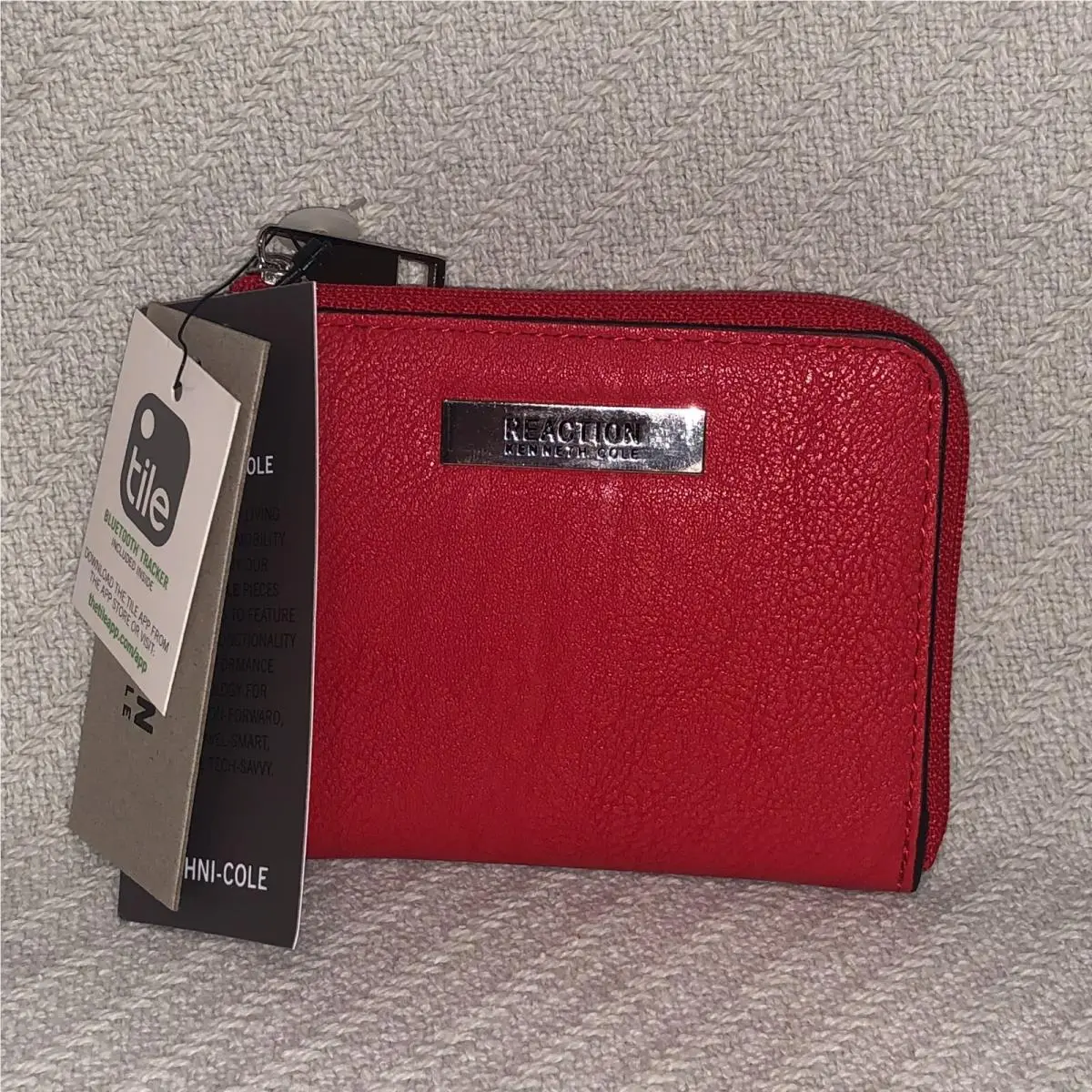 Reaction Top Zip Coin Purse Wallet with Tile Bluetooth Tracker Red by Kenneth Cole