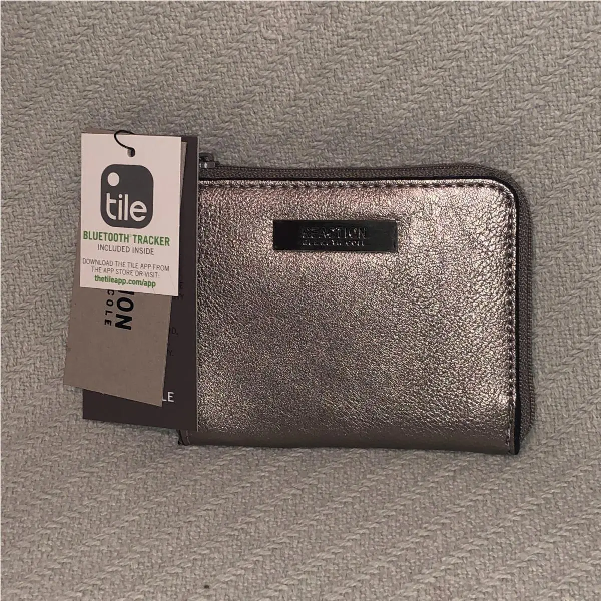 Reaction Top Zip Coin Purse Wallet with Tile Bluetooth Tracker Silver by Kenneth Cole