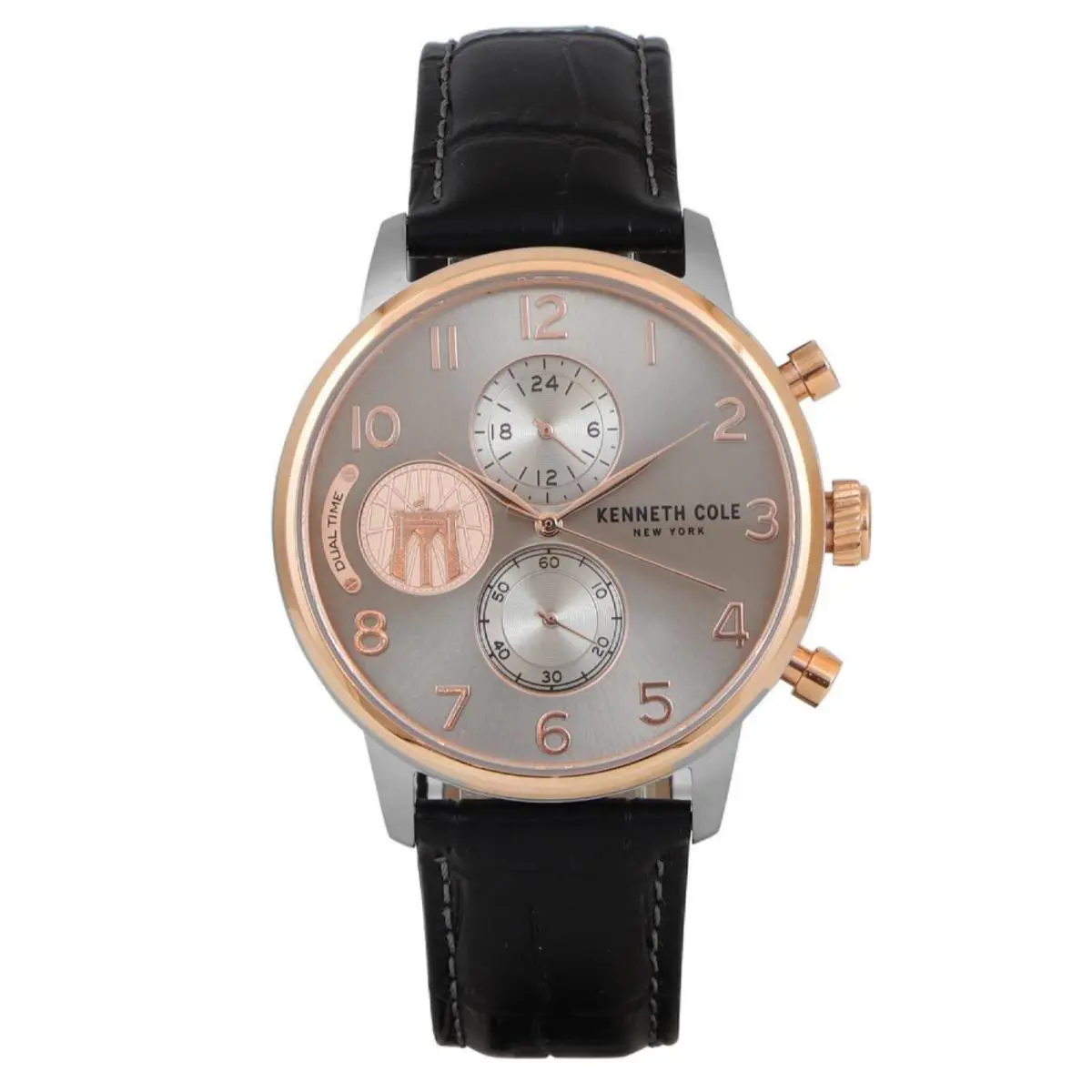 Kenneth New York Cole York KC51019005 Dual Time Men`s Analog Watch Black Leather Band