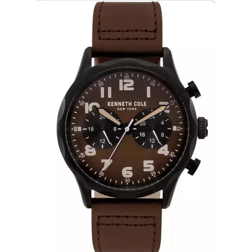 Kenneth New York Cole York Dual Time Men`s Analog Watch Brown Leather Band KC51026003