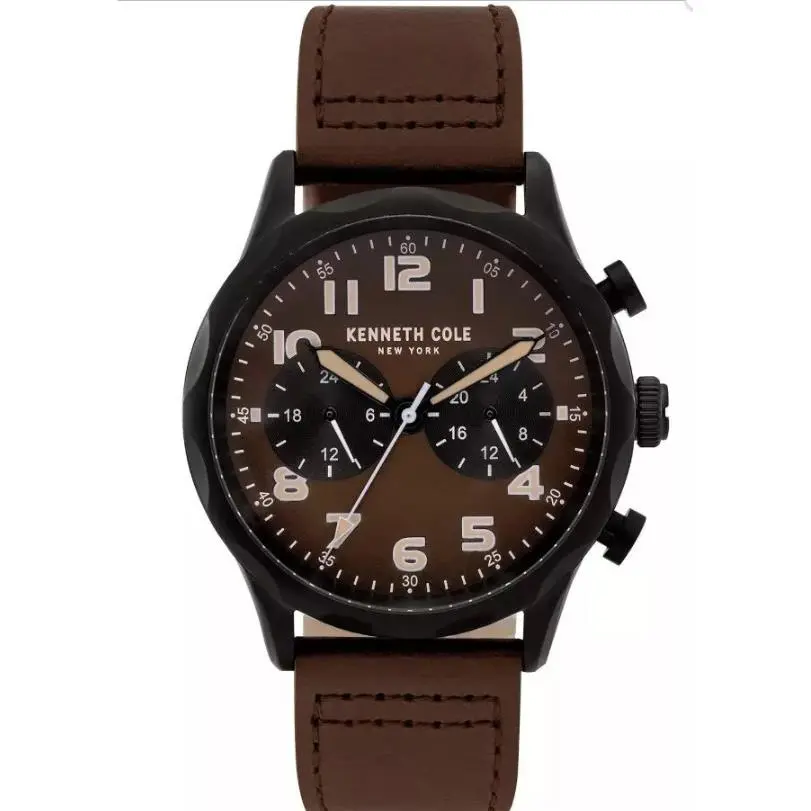 Kenneth New York Cole York Dual Time Men`s Analog Watch Brown Leather Band KC51026003