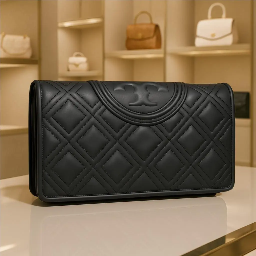 Tory Burch Fleming Matte Classic Black Zip Continental Long Wallet