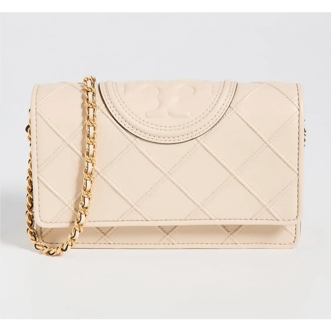 Tory Burch Fleming Soft Quilted Leather Wallet Crossbody Bag Cream