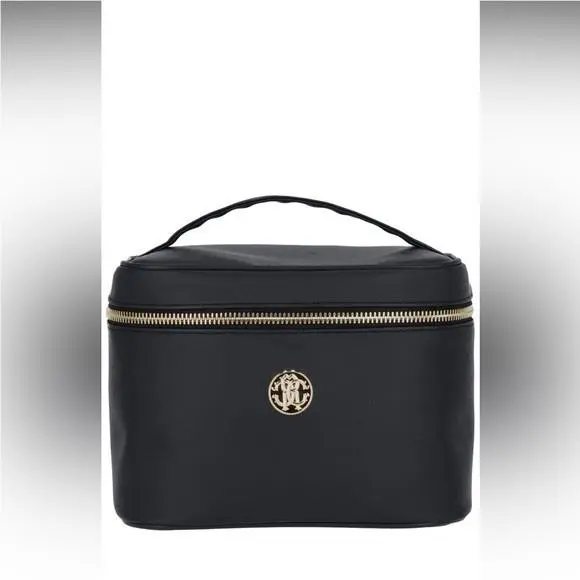 Roberto Cavalli Black Cosmetic Bag Train Case with Gold Accents