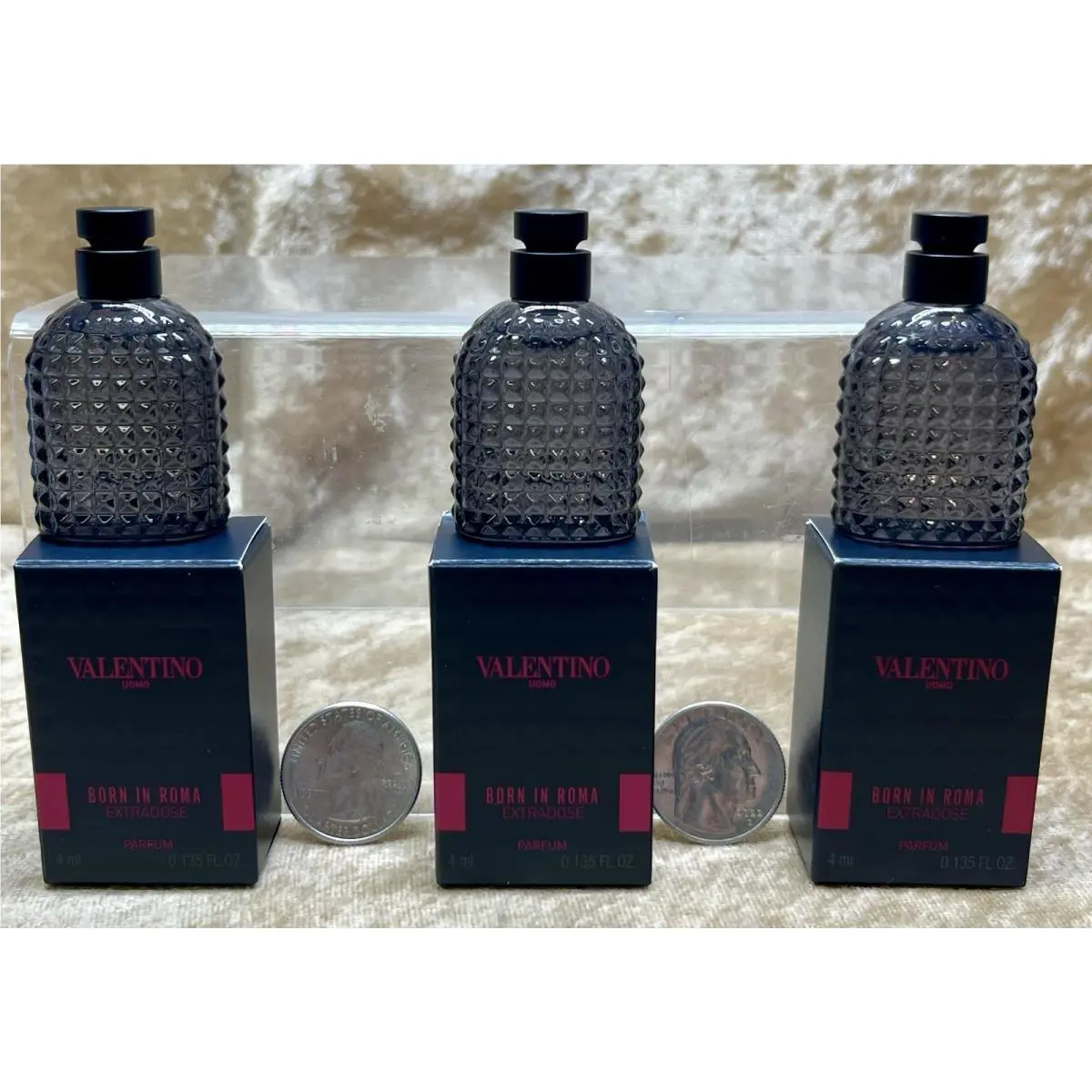 Born In Roma Uomo For Men Valentino Extradose Parfum 3x 0.2 Oz/6ml Splash Mini
