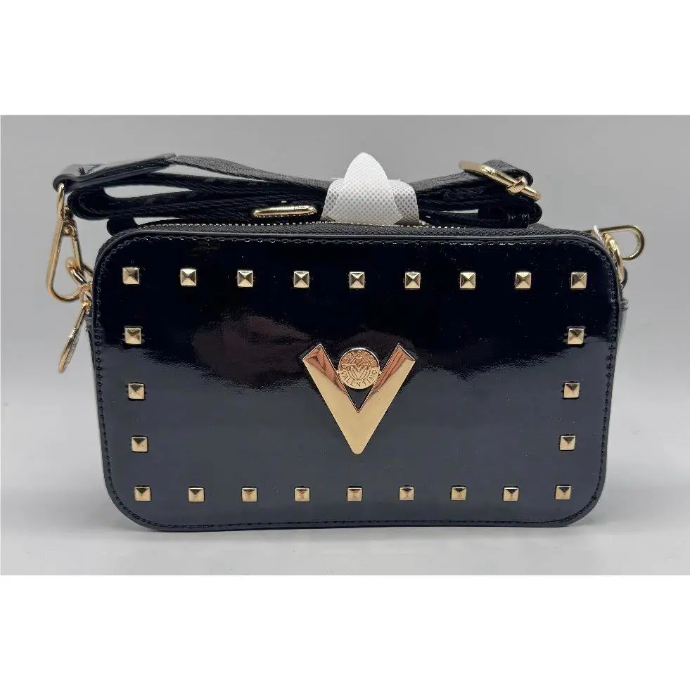 Valentino Orlandi Crossbody Camera Bag Purse Black Gold Hardware