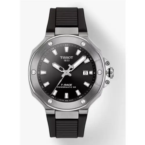 Tissot T-race Powermatic 80 Black Dial Silicone Strap Men`s Watch T1418071705100