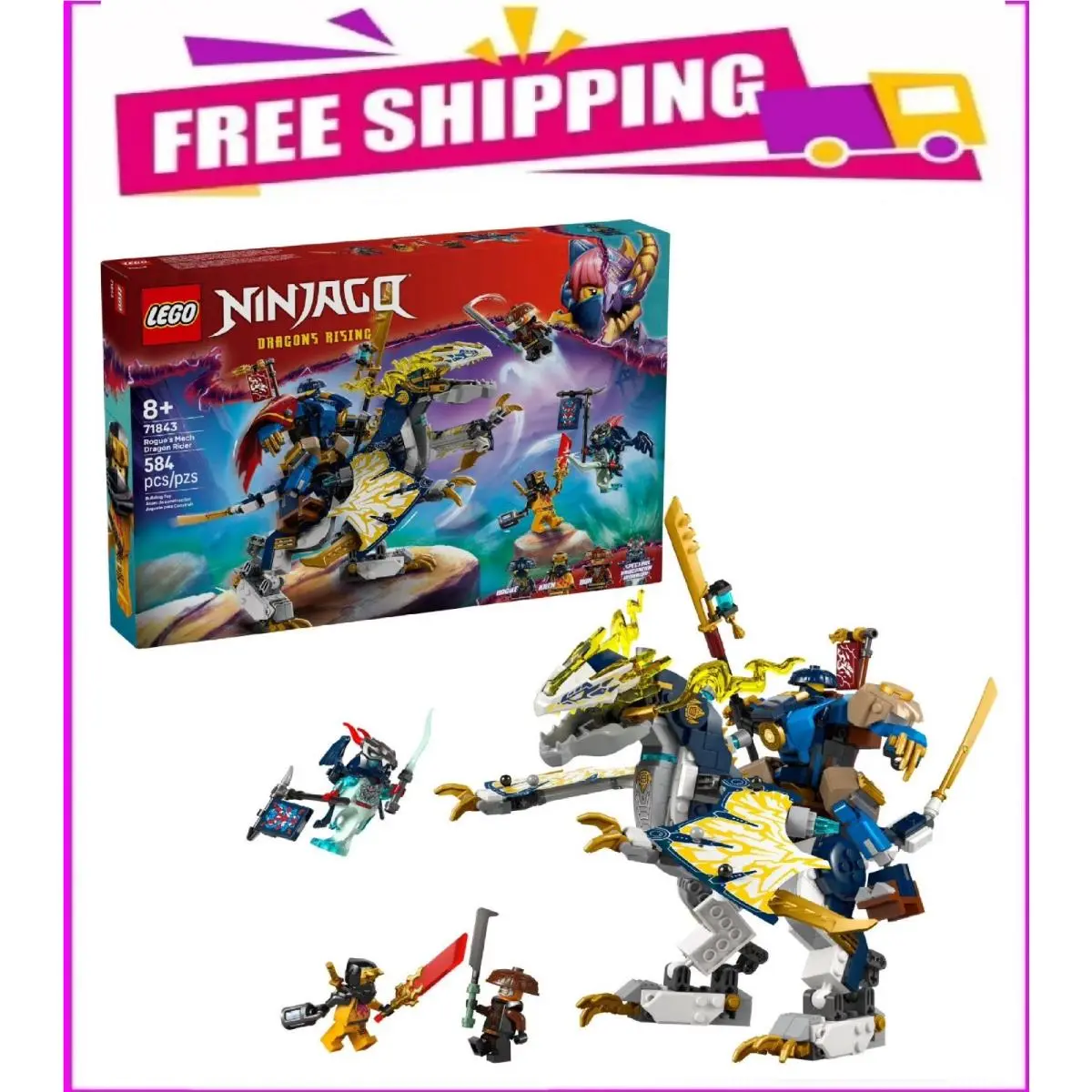 Lego Ninjago Rogue’s Mech Dragon Rider Kids Building Toy 584 pc