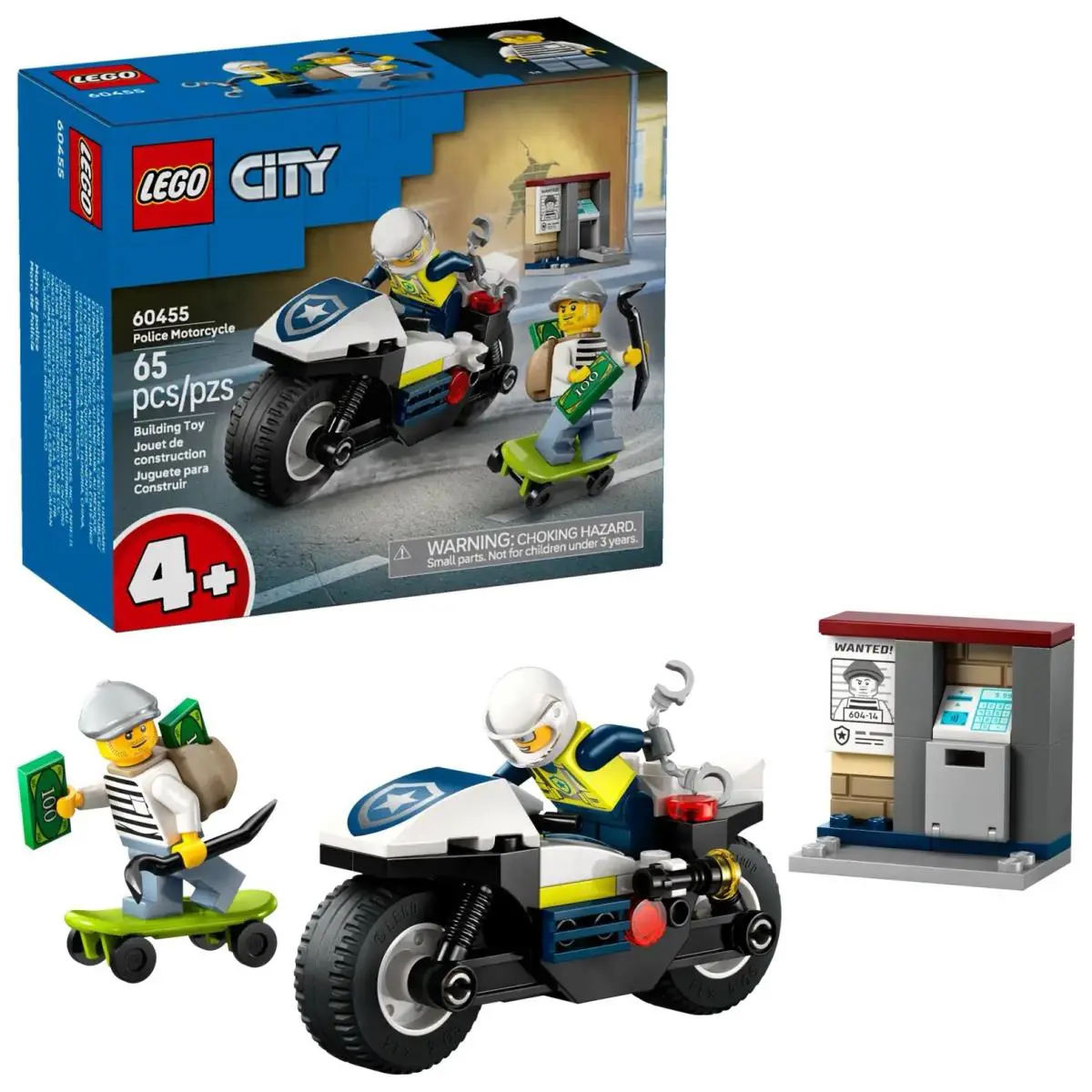 Lego City 60455 Police Motorcycle Chase 65 Pcs Toy Building Kit
