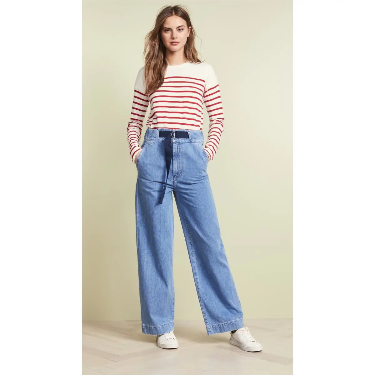Rag Bone Women’s Massive Pant Hi Waist Wide Leg Belted Jeans 25