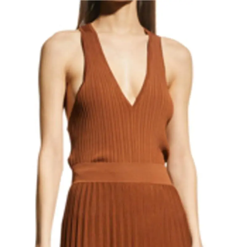 Rag Bone Esme Plunge Neck Rib Tank Brown Size XL Sleeveless V-neck Stretch