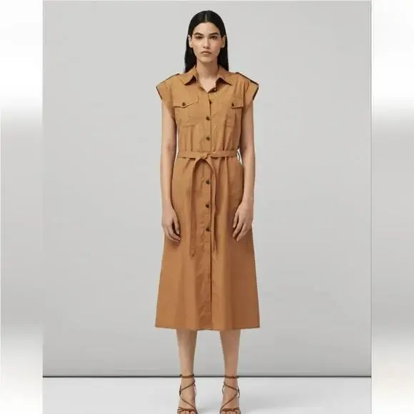 Rag Bone Khaki Roxanne Sleeveless Shirt Dress Size Small Less Belt