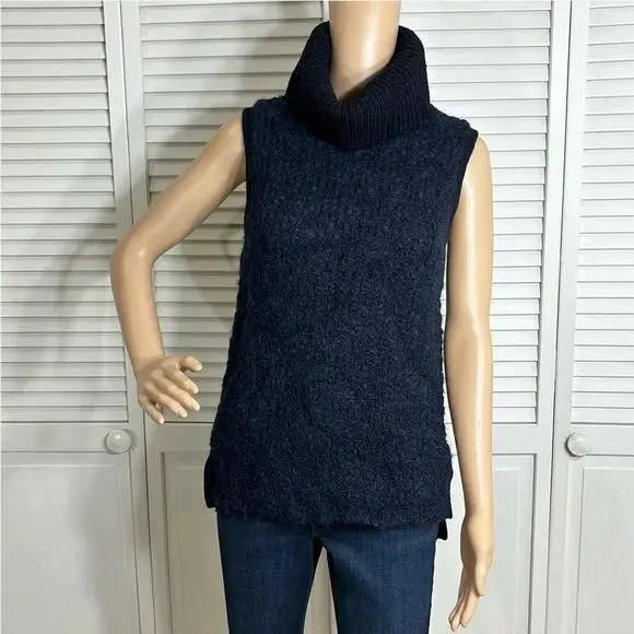 Rag Bone Knit Sweater Wool Alpaca Turtleneck Sweater Blue Black Small