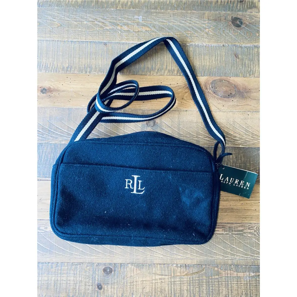 Ralph Lauren Vintage Charcoal Gray Wool Monogrammed Shoulder Bag 90s Y2K