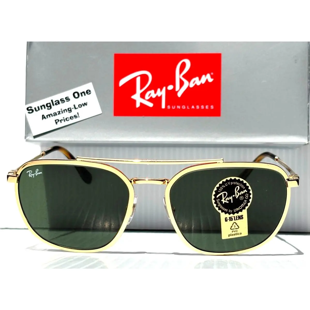 Ray Ban Arista Gold Tortoise Frames Green Lens Sunglass RB3708 001/31
