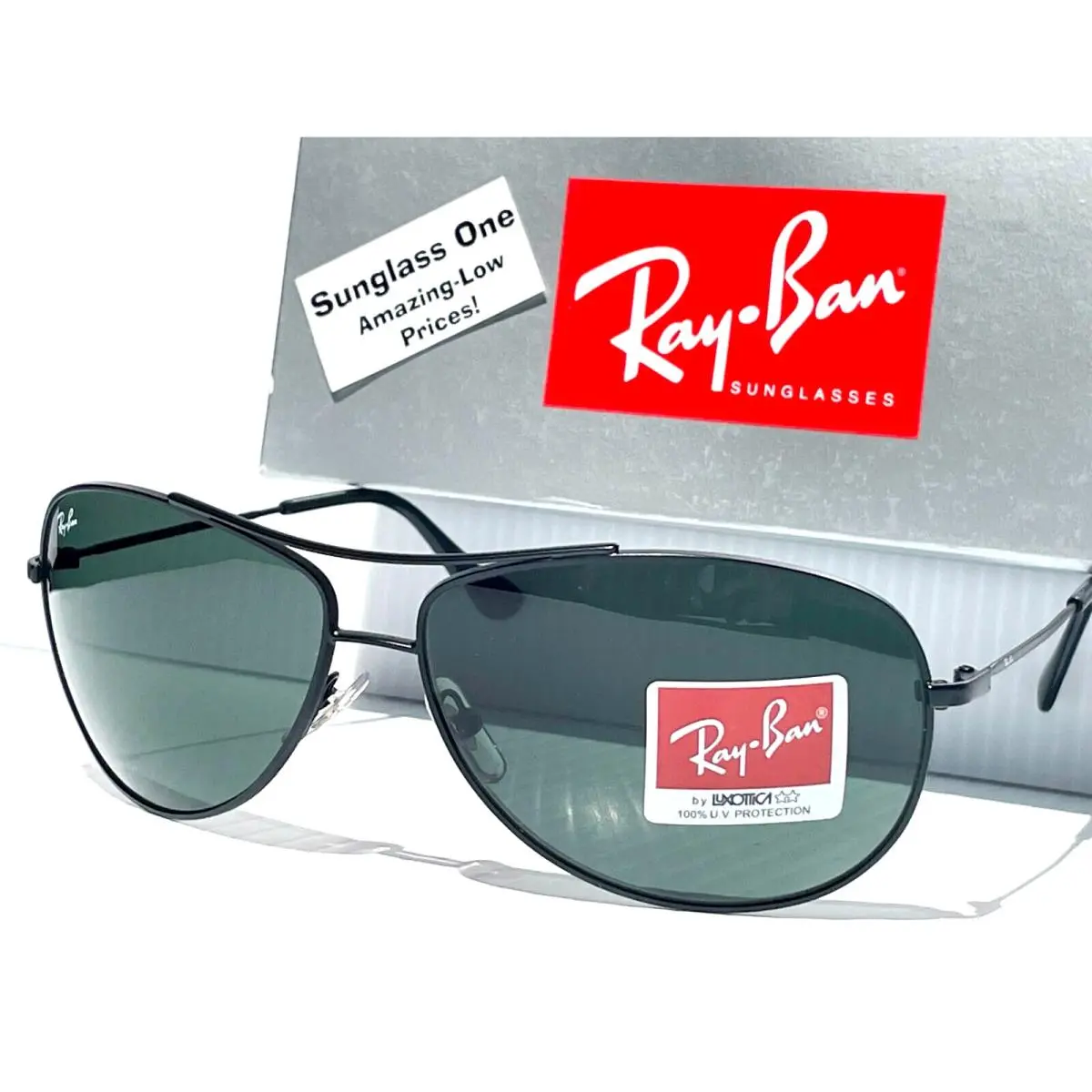Ray Ban Matte Black Aviator UV Protection Gray Green Sunglass RB3293 006/71
