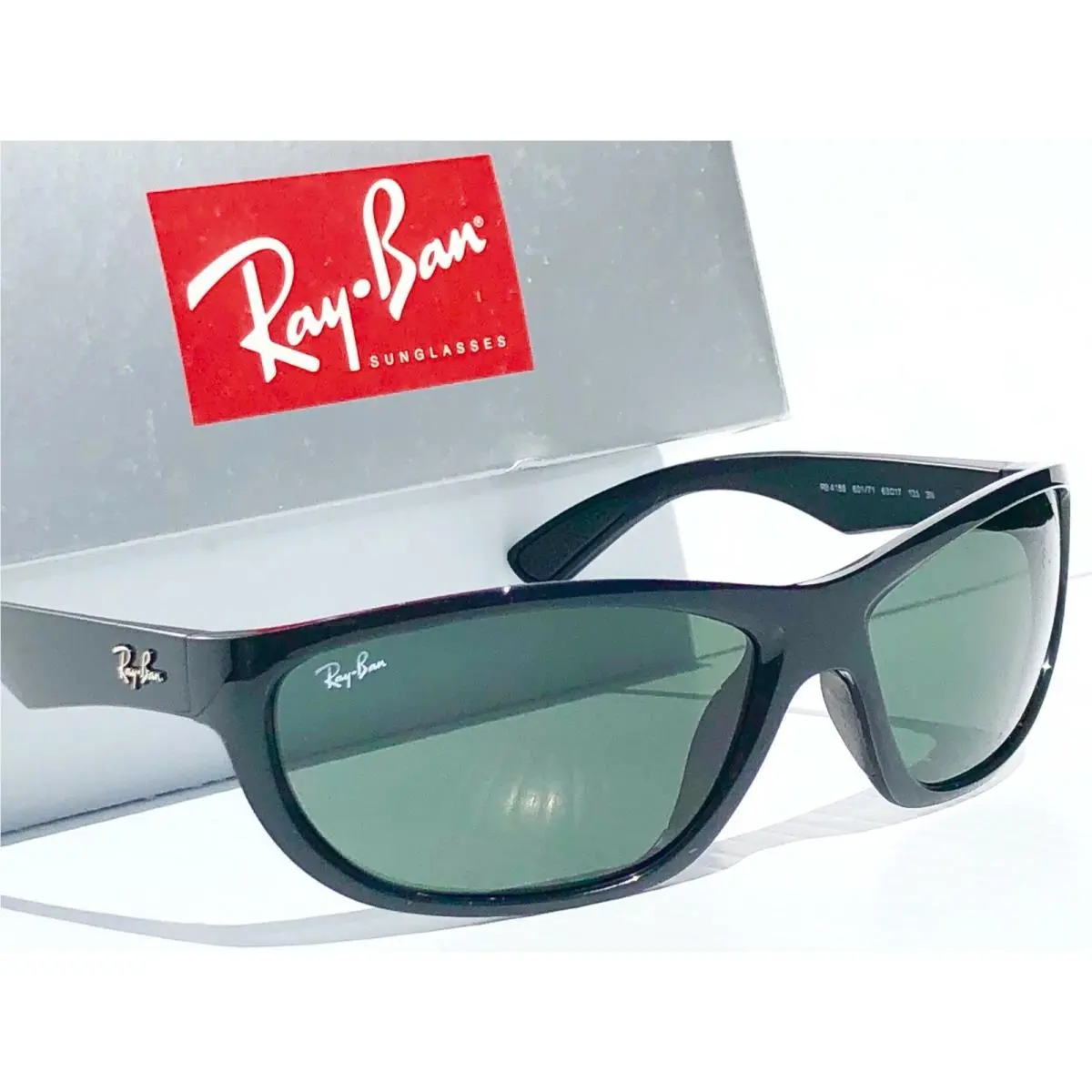 Ray Ban Shiny Black 63mm Frame G-15 Grey Green Sunglasses RB4188 601/71