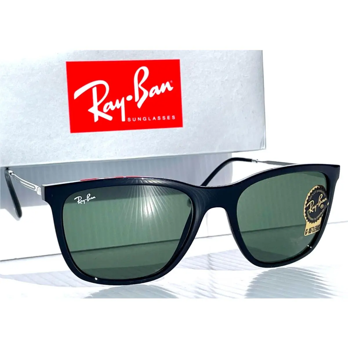 Ray Ban Shiny Black Frame G-15 Green Lens Sunglass RB4344 601/31