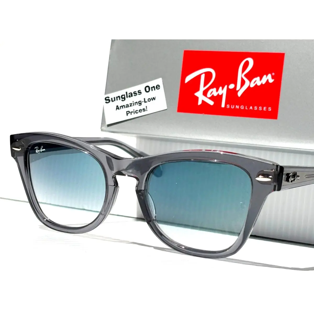 Ray Ban Transparent Grey Frame Clear Blue Gradient Sunglass RB0707SF 6641/3F