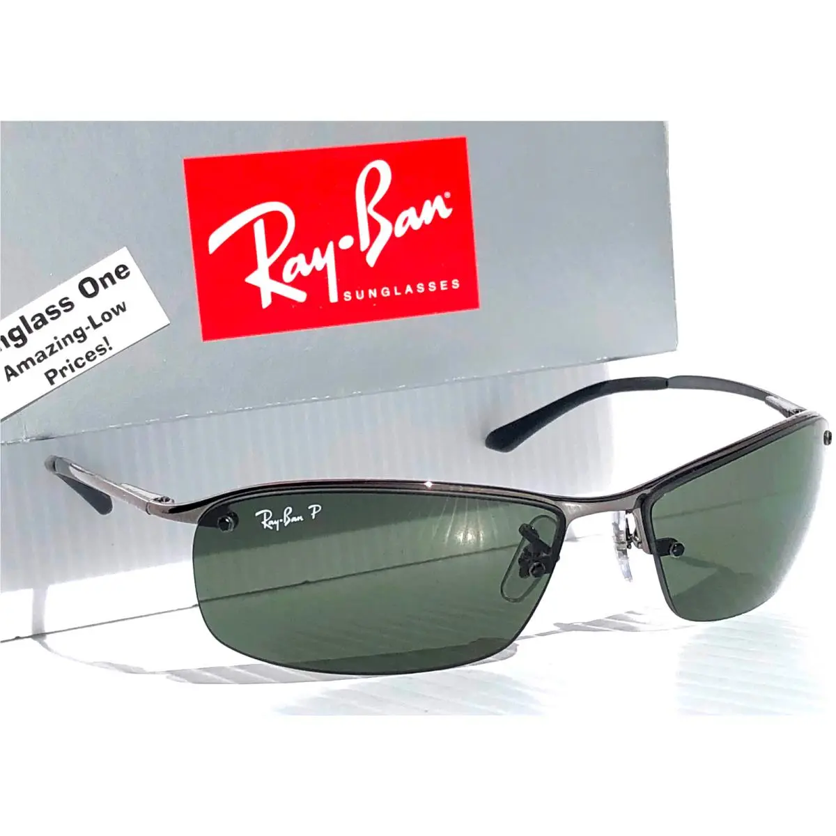 Ray Ban Gunmetal Metal Polarized Dark Green Lens Sunglass RB3183 004/9A