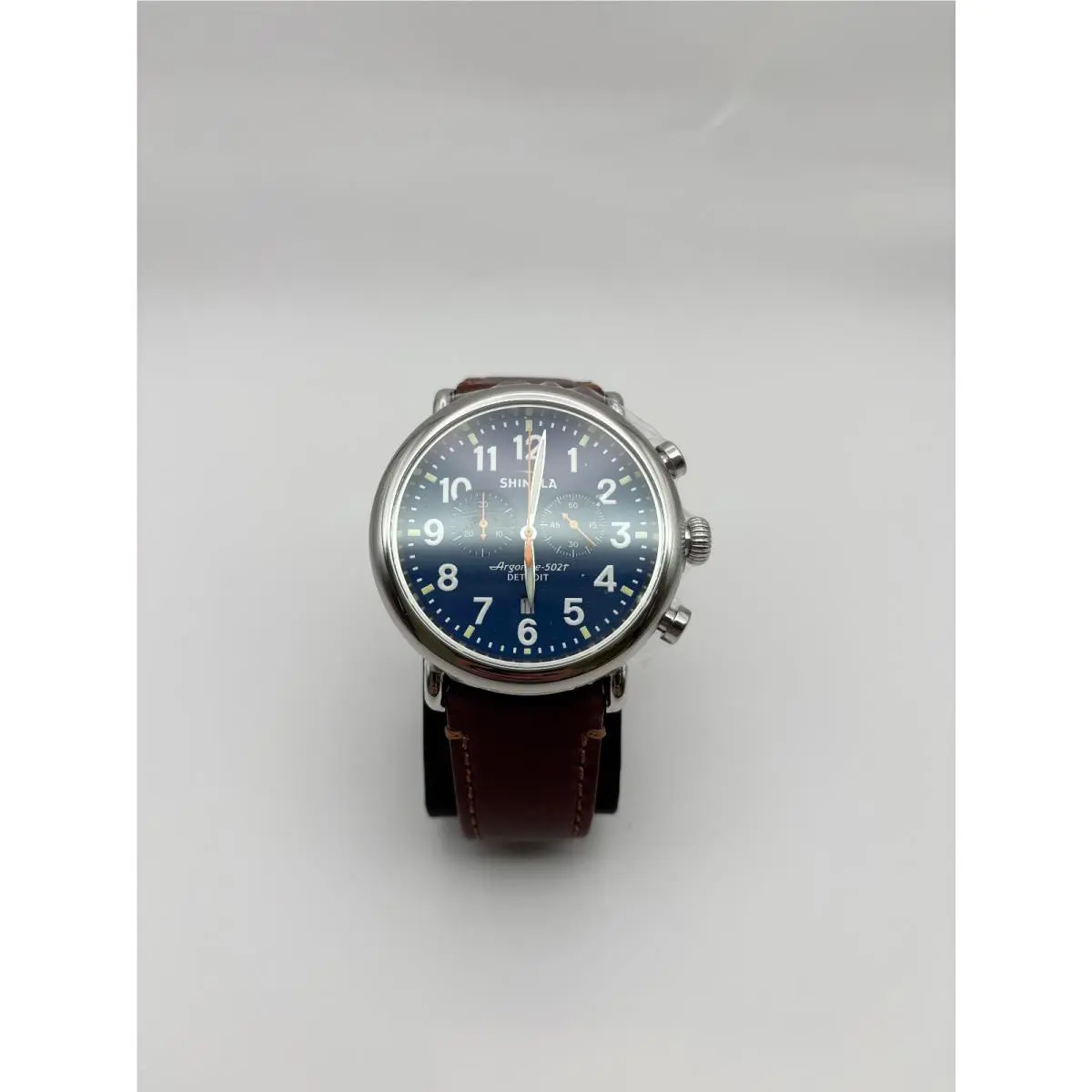 The Runwell Chrono Blue Dial Leather Strap Men`s Watch S0110000047 by Shinola