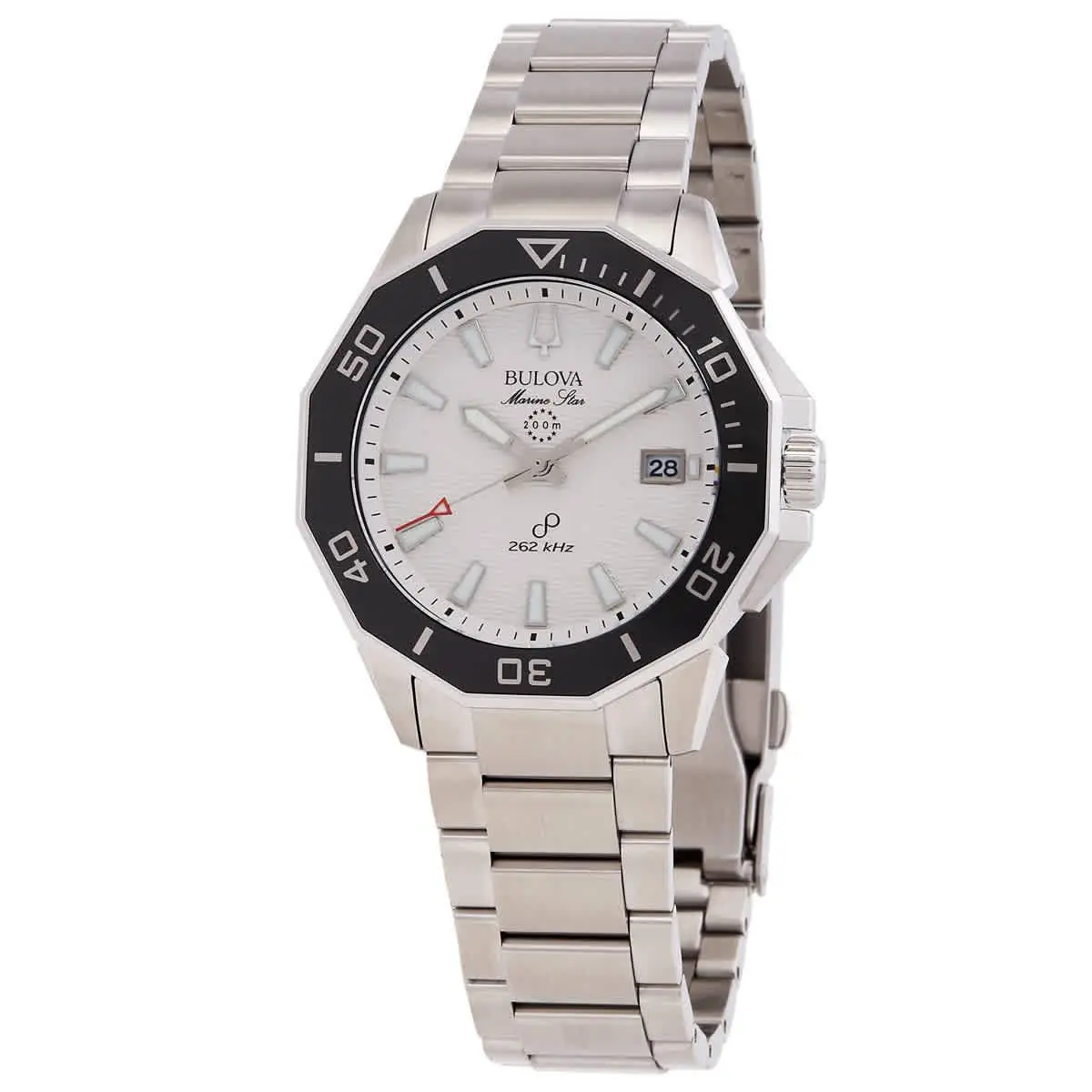 Bulova Marine Star Hpq Precisionist Quartz White Dial Men`s Watch 96B426 - Dial: White, Band: Silver-tone, Bezel: Silver-tone