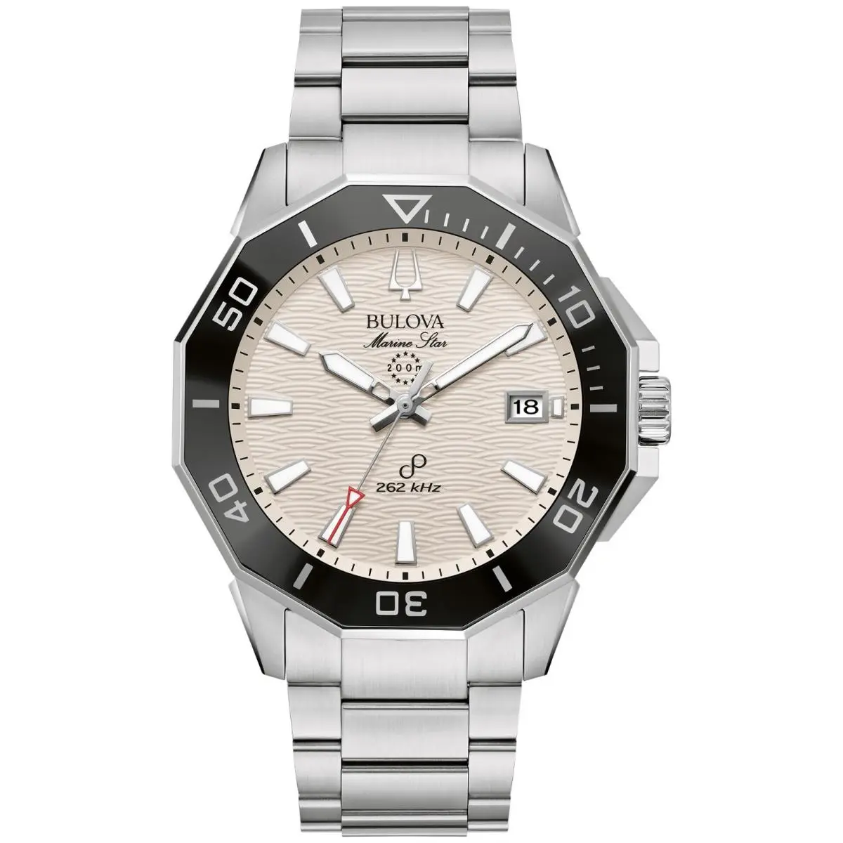 Bulova Men`s Marine Star Date Window Silver Hpq Precisionist Watch 43MM 96B426 - Dial: White, Band: Silver