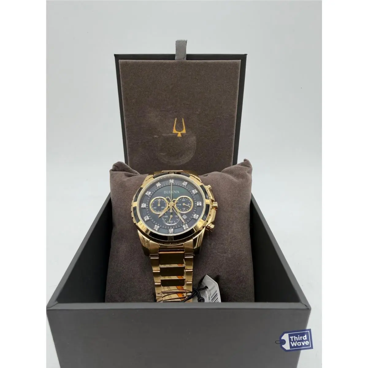 Men Watch Chronograph 44mm Gold Stainless Steel Diamond Black 97D121 by Bulova