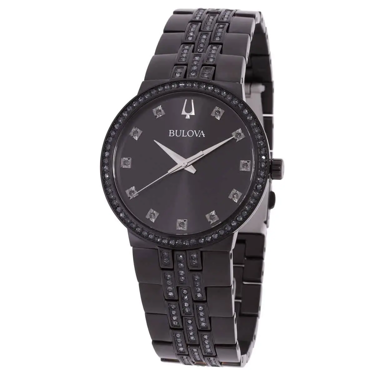 Classic Box Set Quartz Crystal Black Dial Men`s Watch and Necklace Set by Bulova
