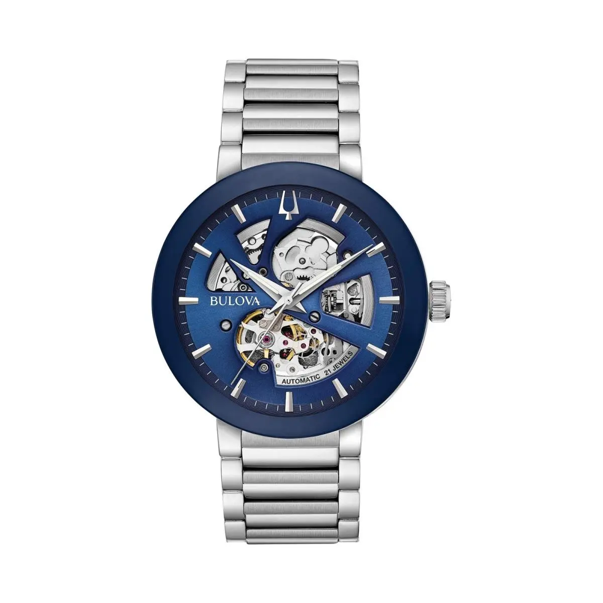 Bulova Men`s Modern 3-Hand Automatic Watch Open Aperture Dial and Edge to