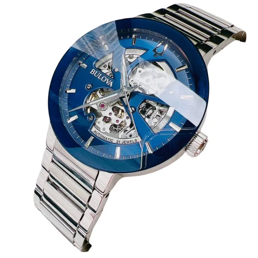 Bulova Automatic Modern Futuro Blue Dial Stainless Steel Men`s Watch 96A204 - Dial: Blue, Band: Silver, Bezel: Blue