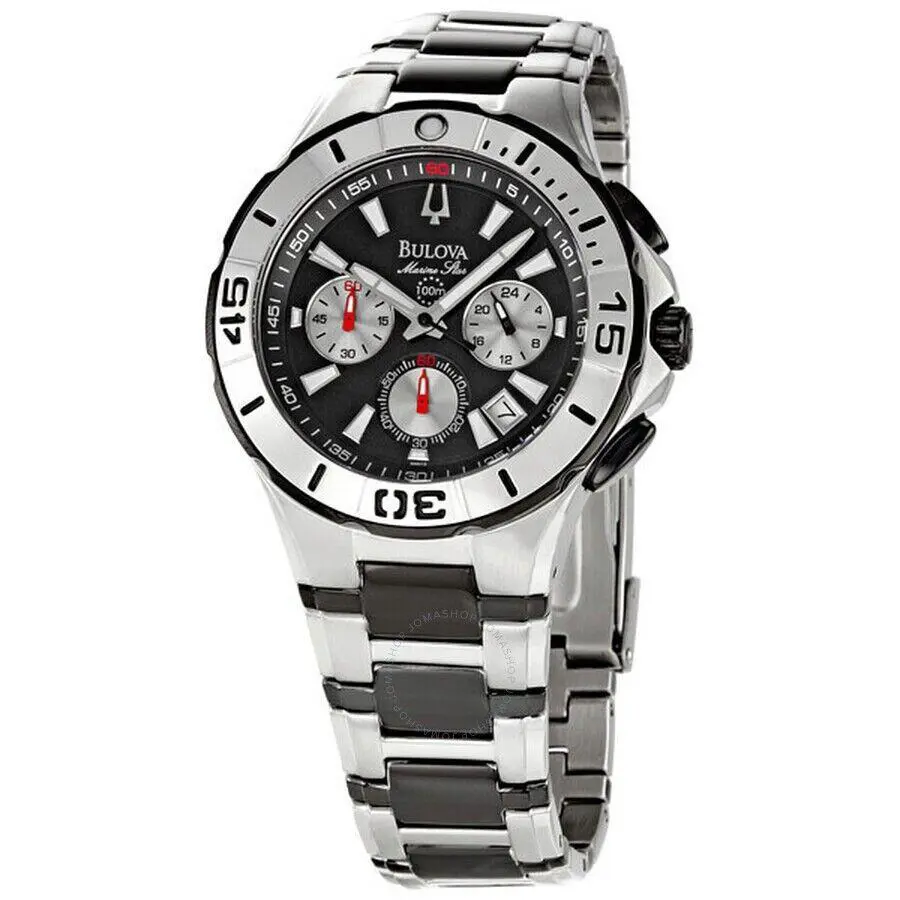Bulova Men`s Marine Star Quartz Black Stainls Stl Watch 100M 98B013 Battery