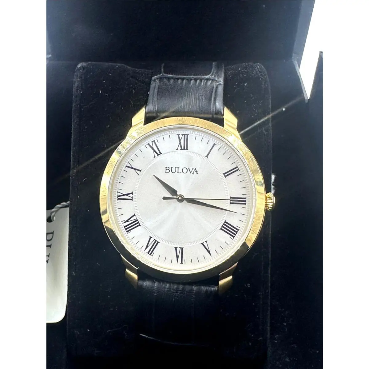 Bulova Watch Men`s Gold Finish Leather Strap 97A123 Quartz Warranty Box
