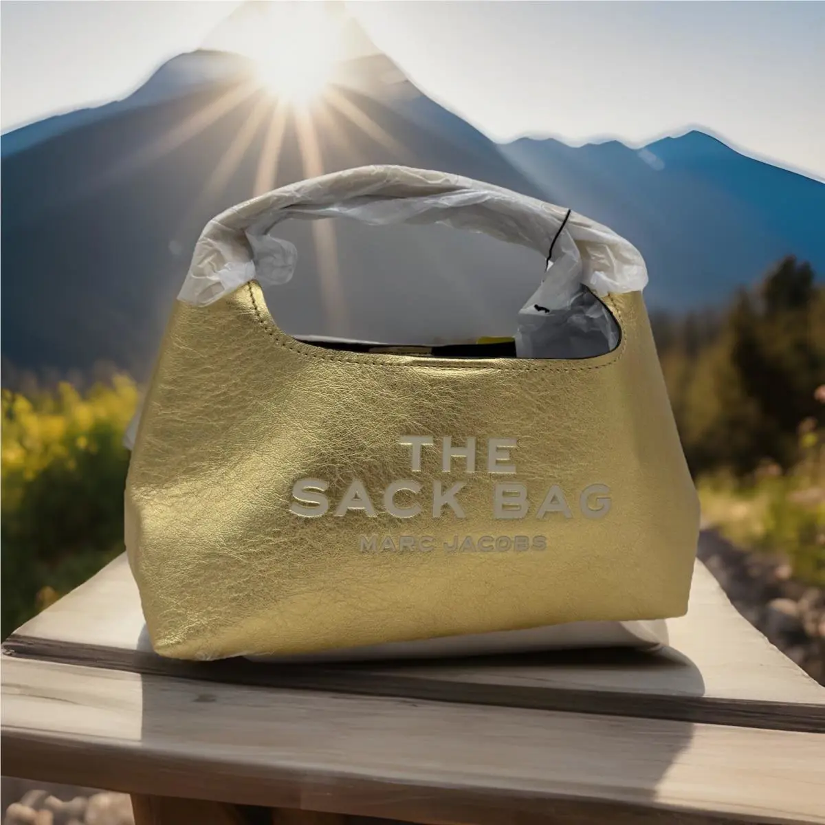 Marc Jacobs The Mini Sack Metallic Leather Top Handle Bag-gold