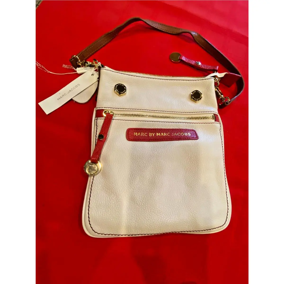 Marc by Marc Jacobs Crossbody White Red Leather Purse 2 Straps W/dust Bag
