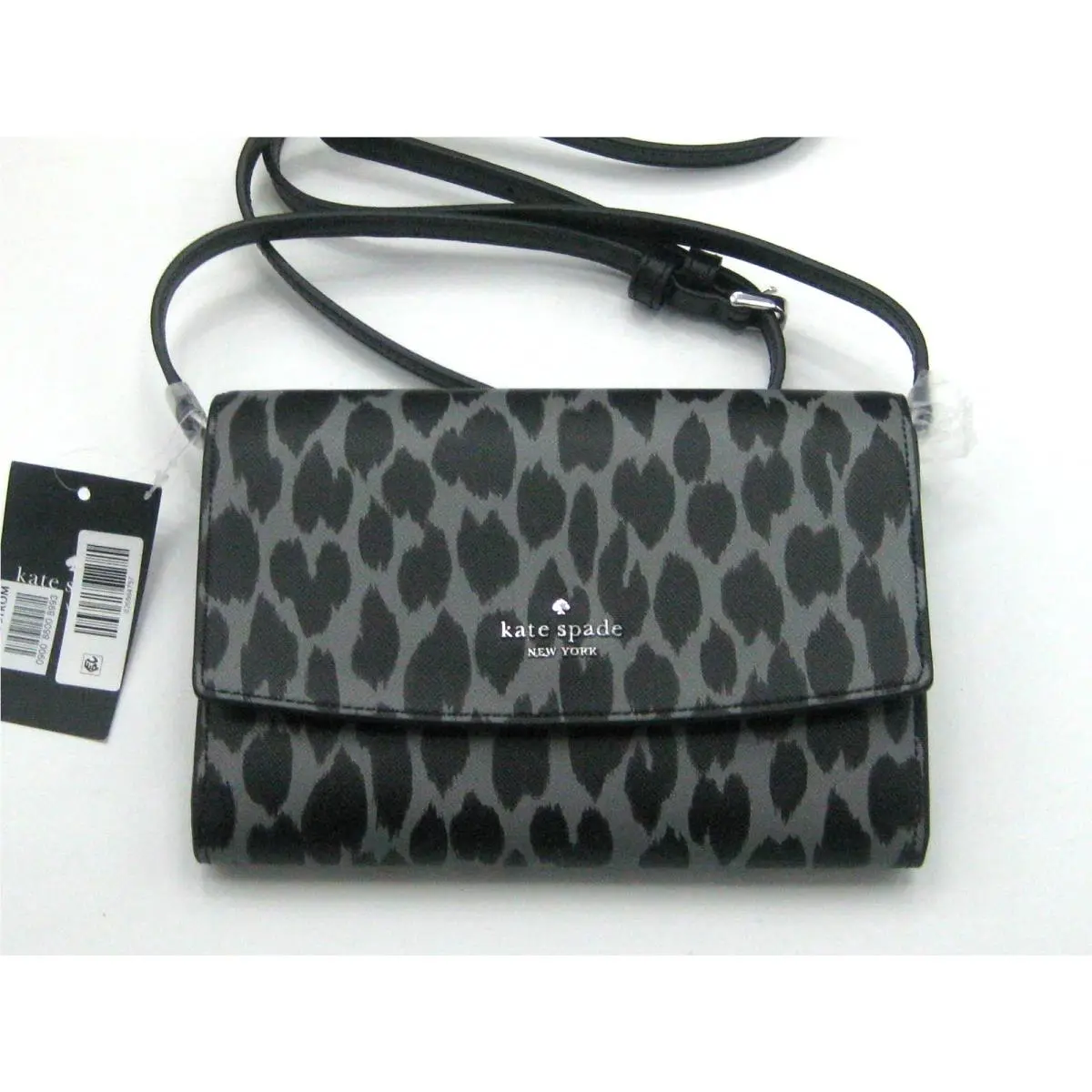 Kate Spade Perry Wallet on String Crossbody Bag in Spotted Animal Grey Multi