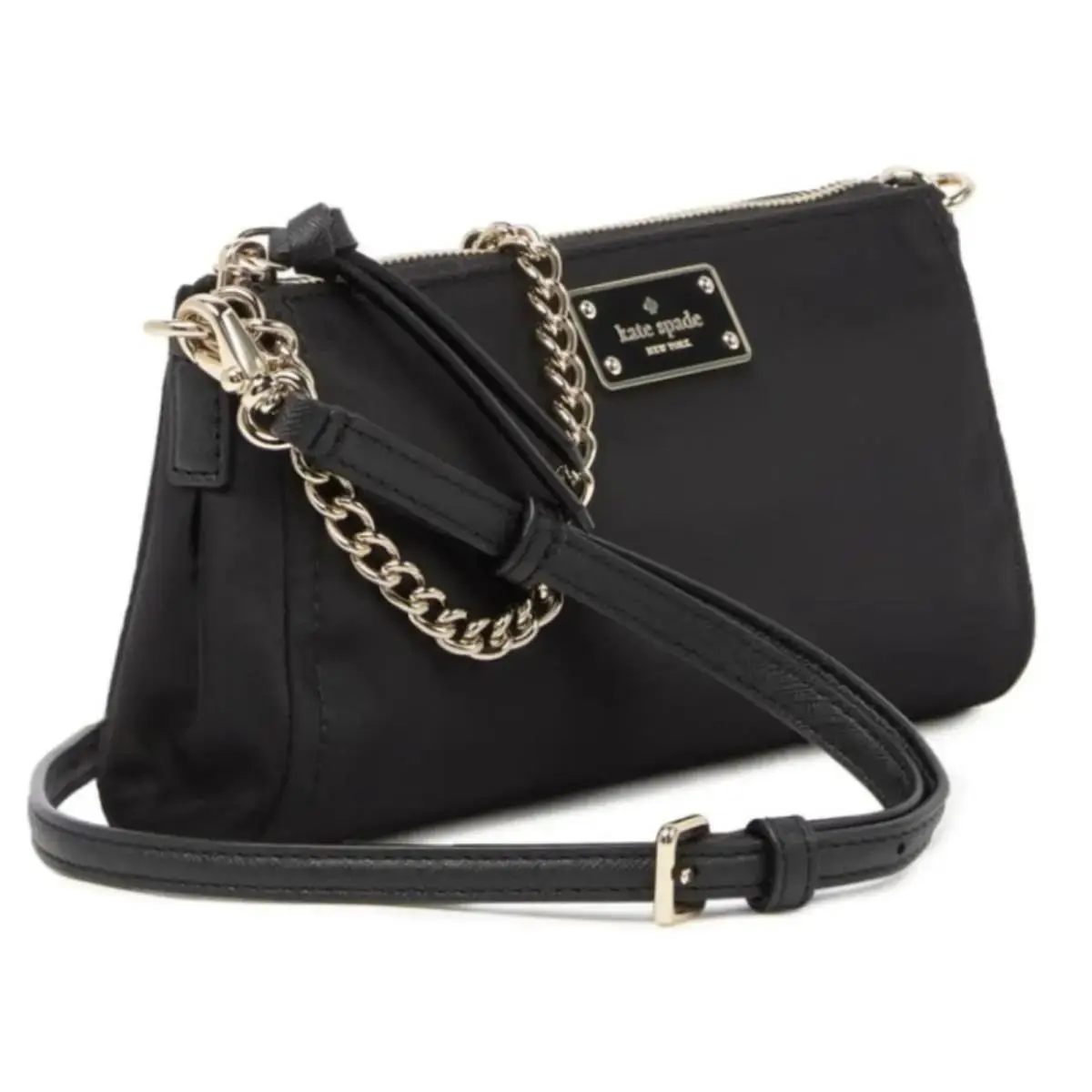 Kate Spade Wilson Road Jane Convertible Crossbody Zip Bag Purse Black Nylon Gold