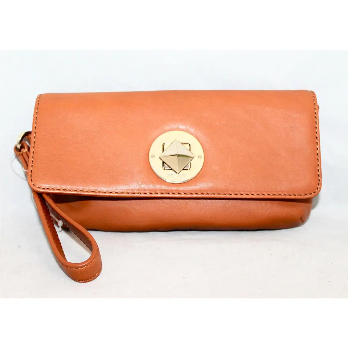 Chrystie Street Evan Orange Turn Lock Flap Wristlet Saddle WLRU1868 by Kate Spade