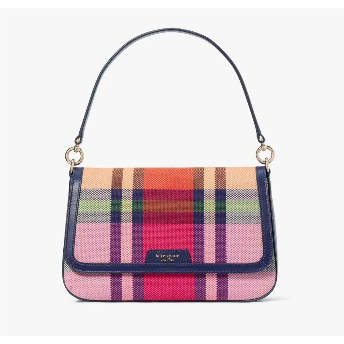 Kate Spade Hudson Grand Plaid Flap Shoulder Bag Pink Multi KI424